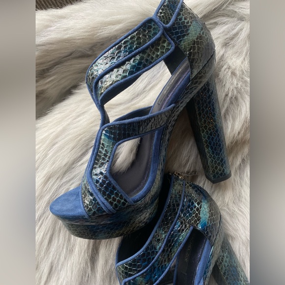 Rachel Zoe teal platform python snakeskin block heel zipper sky high heel 2000s - Picture 3 of 13